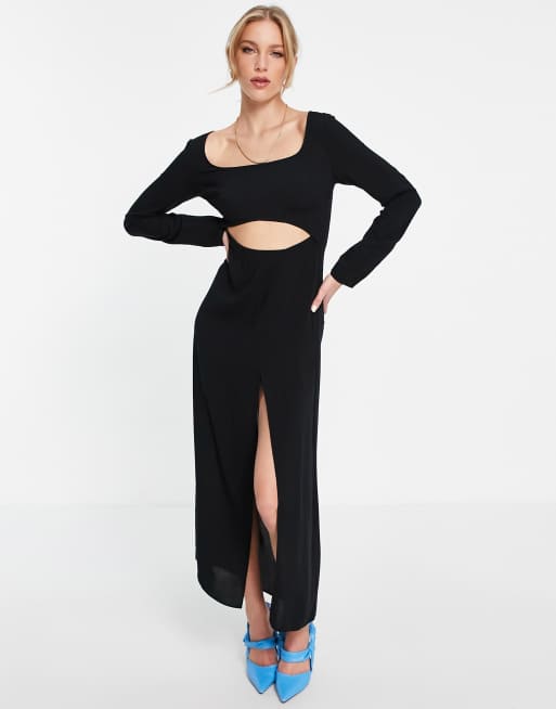 ASOS DESIGN - Midi-jurk met uitsnijding in zwart