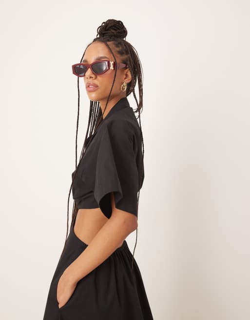 ASOS DESIGN - Midi jurk met V-hals en uitsnijdingen bij de taille in zwart, 3 van 4
