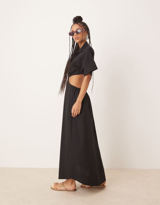 ASOS DESIGN - Midi jurk met V-hals en uitsnijdingen bij de taille in zwart, 4 van 4