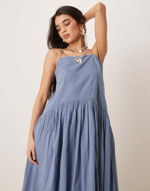 ASOS DESIGN - Midi-jurk met verlaagde taille in boyfriend blauw, 2 van 4