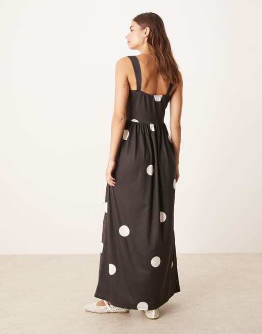 ASOS DESIGN - Midi jurk met vierkante hals, bandjes en stippenprint, 2 van 4