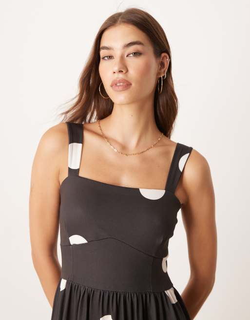 ASOS DESIGN - Midi jurk met vierkante hals, bandjes en stippenprint, 4 van 4