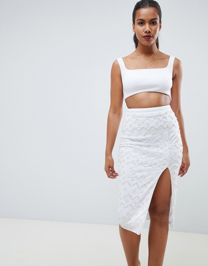 ASOS Design - Midi-jurk met vierkante hals en lovertjes-Wit