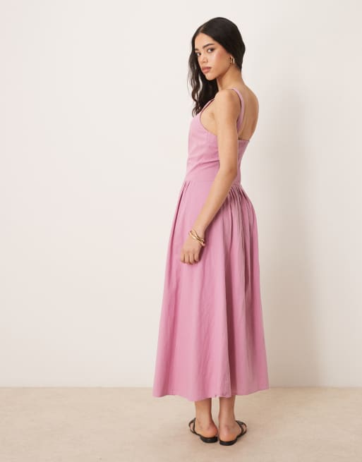 ASOS DESIGN - Midi-jurk met vierkante hals en verlaagde taille in rokerig roze, 4 van 4