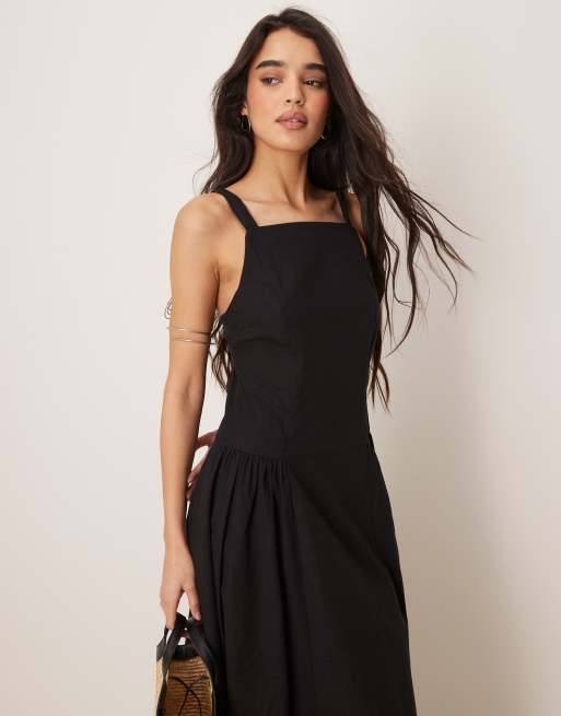 ASOS DESIGN - Midi-jurk met vierkante hals en verlaagde taille in zwart , 2 van 4
