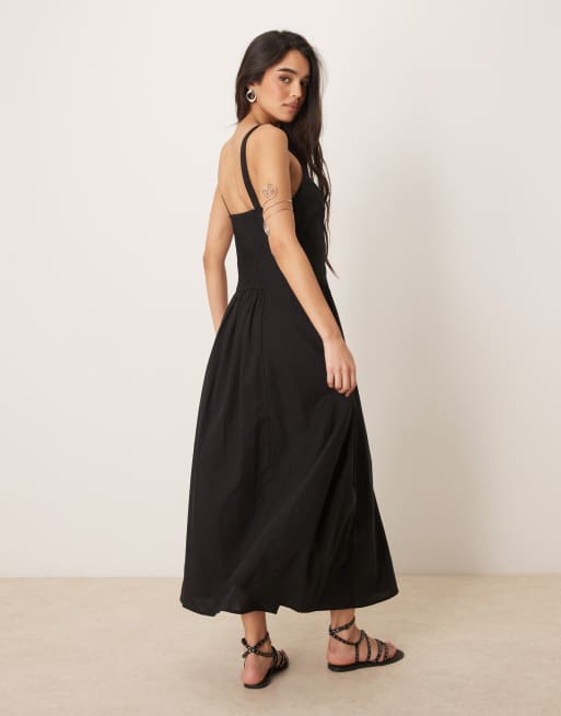 ASOS DESIGN - Midi-jurk met vierkante hals en verlaagde taille in zwart , 3 van 4