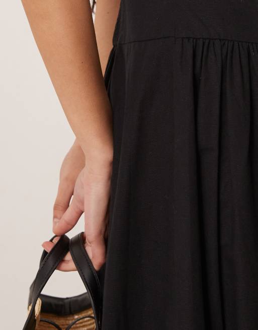 ASOS DESIGN - Midi-jurk met vierkante hals en verlaagde taille in zwart , 4 van 4
