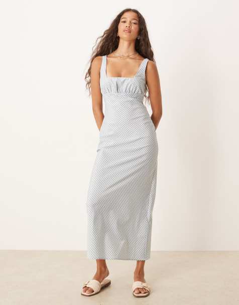 ASOS DESIGN - Midi-jurk met vierkante hals in groene ruit - view 1
