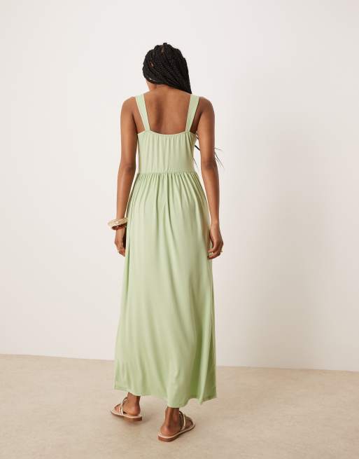 ASOS DESIGN - Midi jurk met vierkante hals in saliegroen, 2 van 4