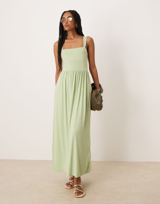 ASOS DESIGN - Midi jurk met vierkante hals in saliegroen, 4 van 4