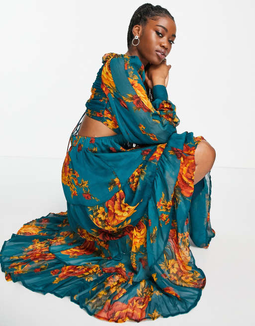 ASOS DESIGN Midi-jurk met zacht geplooid lijfje, rok met stroken