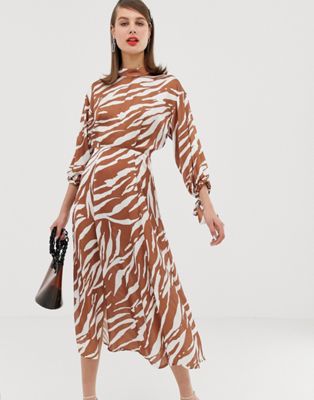 ASOS DESIGN - Midi-jurk met zebraprint-Multi