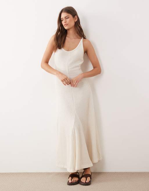 ASOS DESIGN - Midi jurk van jersey met textuur en lage ronde hals in crème , 3 van 4