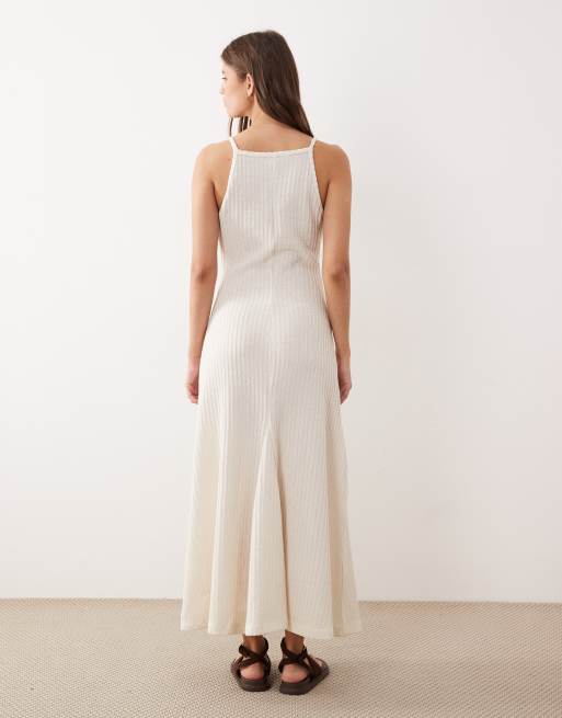 ASOS DESIGN - Midi jurk van jersey met textuur en lage ronde hals in crème , 4 van 4