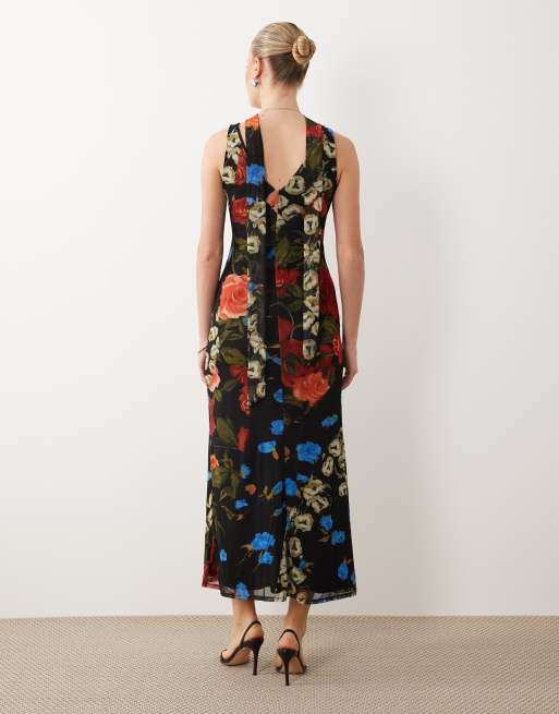 ASOS DESIGN - Midi-jurk van mesh met sjaaldetail en bloemenprint, 4 van 4