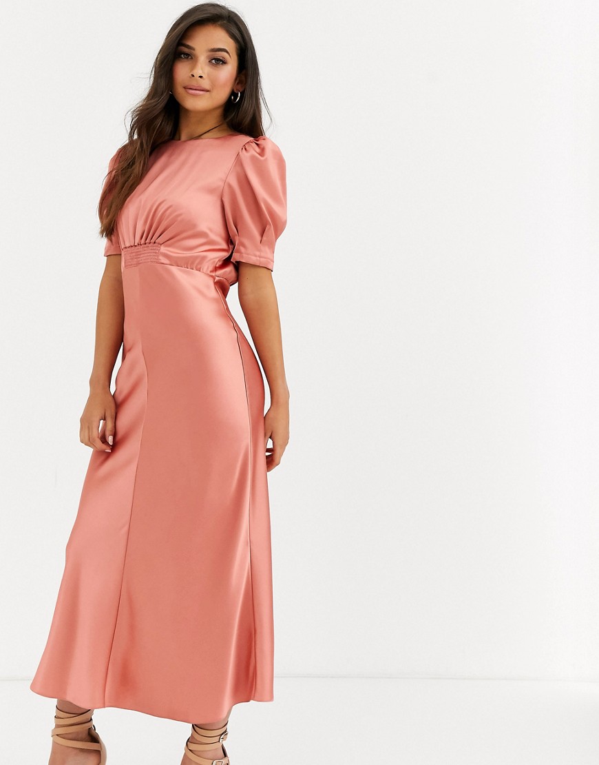 ASOS DESIGN - Midi-jurk van satijn-Roze