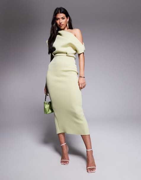 ASOS DESIGN - Midi-jurk van scubastof met gedrapeerde halslijn in saliegroen - view 1