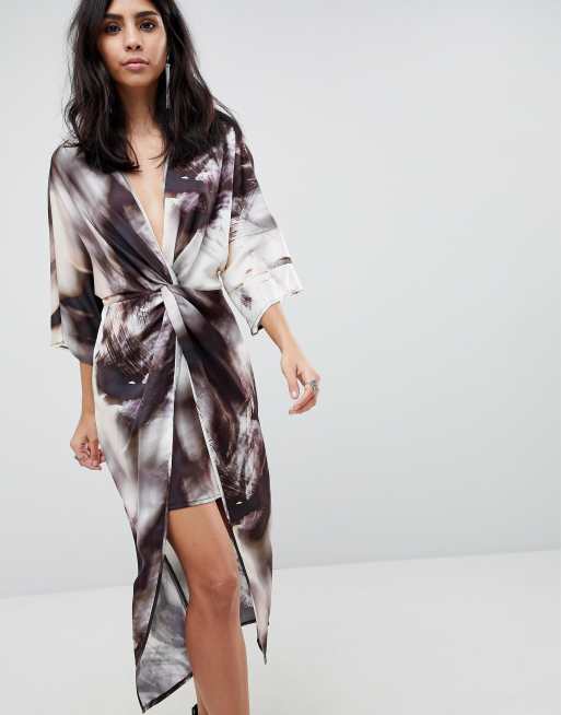 ASOS DESIGN Midi Kimono Dress In Abstract Print