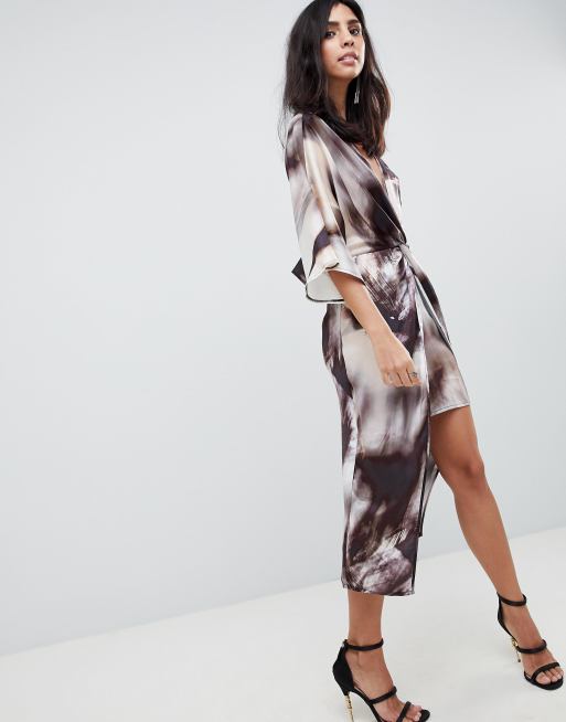 ASOS DESIGN Midi Kimono Dress In Abstract Print