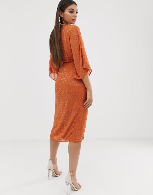 Asos orange cheap kimono dress