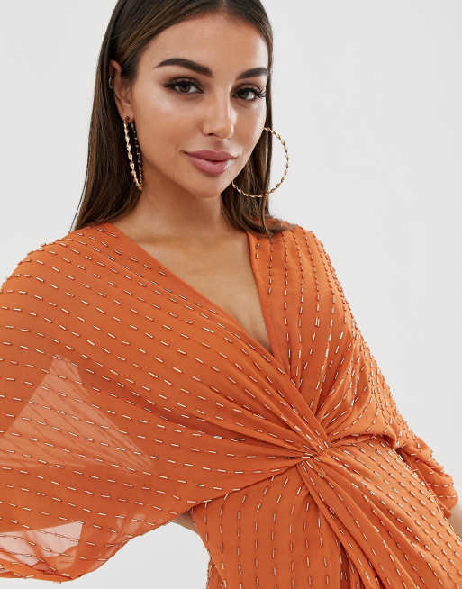 Asos design mini kimono 2025 dress with starburst beading