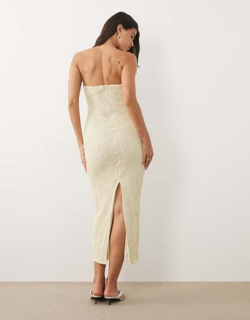 ASOS DESIGN midi-kjole med broderet hæklet bandeau i lemon, 4 af 4