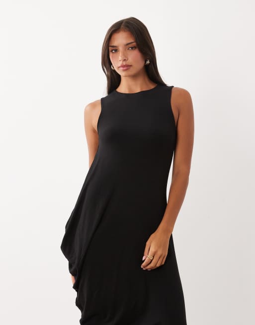 ASOS DESIGN midi-kjole med rynkedetaljer i sort, 2 af 4