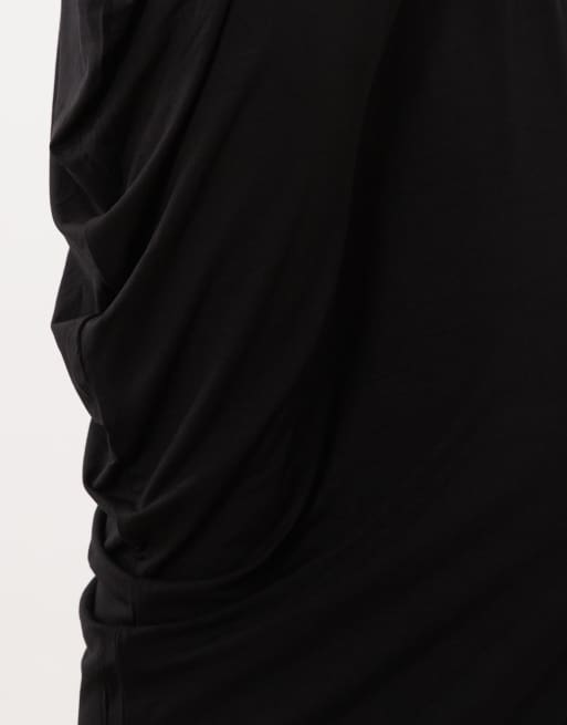 ASOS DESIGN midi-kjole med rynkedetaljer i sort, 3 af 4