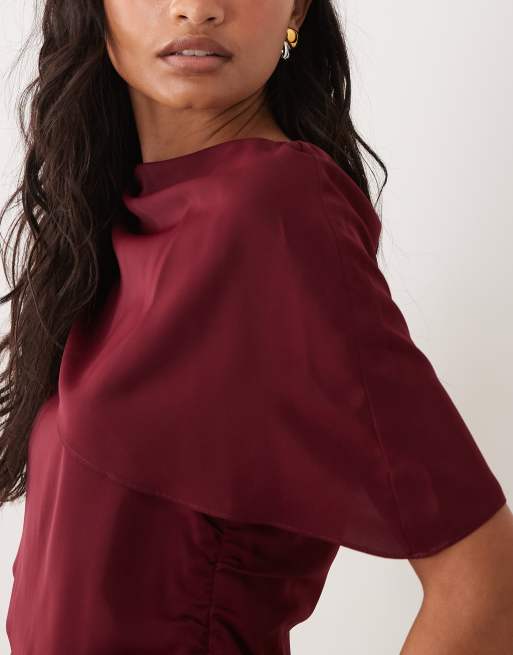 ASOS DESIGN midi-kjole med sænkede skuldre i burgundy, 3 af 4