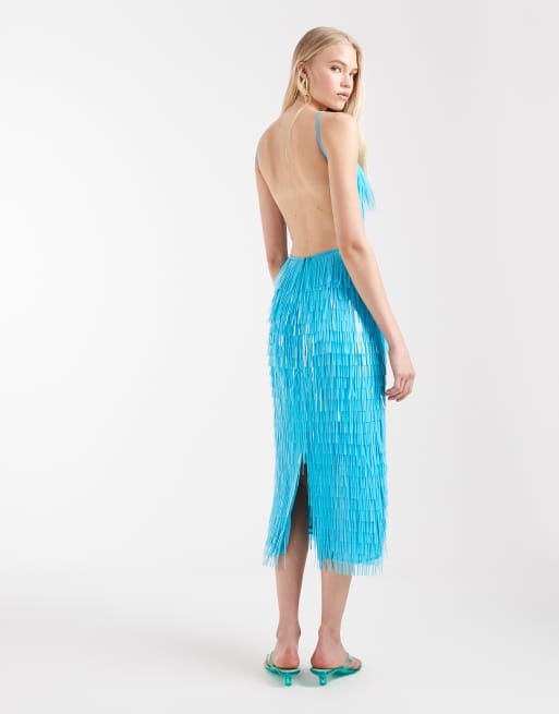 ASOS DESIGN Midi-Kleid mit All-over-Schuppenpailletten in Türkis, 2 von 8