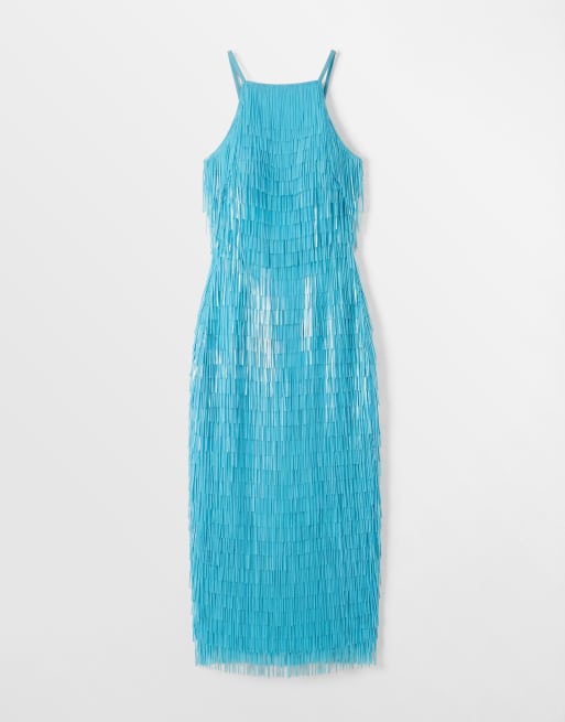 ASOS DESIGN Midi-Kleid mit All-over-Schuppenpailletten in Türkis, 5 von 8