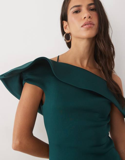 ASOS DESIGN Midi-Kleid mit Twist und Bardot-Ausschnitt aus Scuba-Material in Flaschengrün, 2 von 4