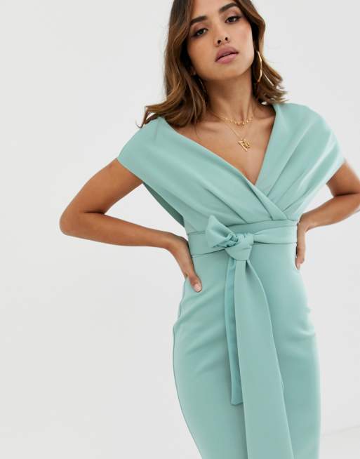 ASOS DESIGN - Midi-kokerjurk met blote schouder en strikdetail, 3 van 4