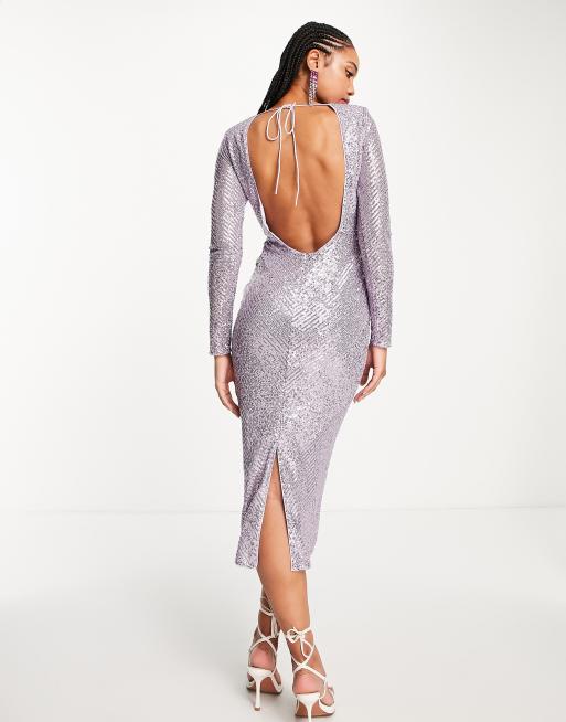ASOS DESIGN - Midi kokerjurk met lovertjes in paars, 4 van 4