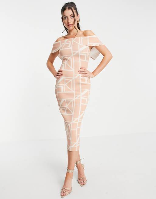 ASOS DESIGN - Midi-kokerjurk met omgevouwen voorkant en rasterprint