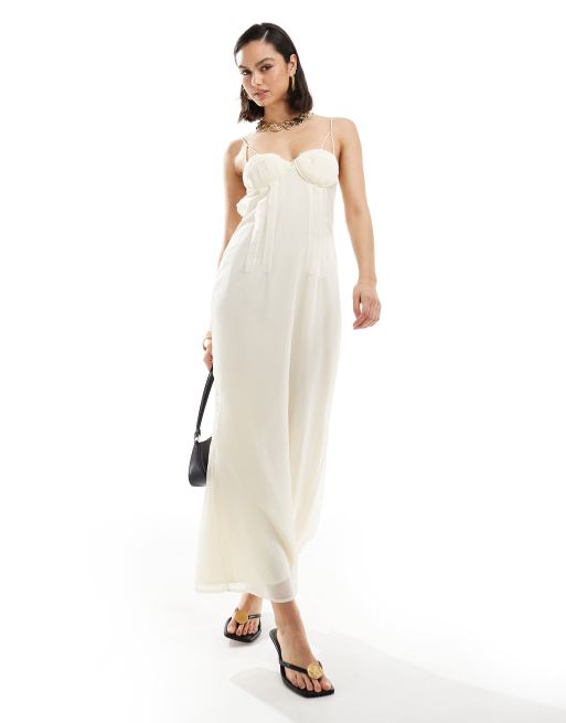 ASOS DESIGN - Midi kokerjurk van chiffon met cups, inzetstukken en uitgesneden detail in ivoorwit