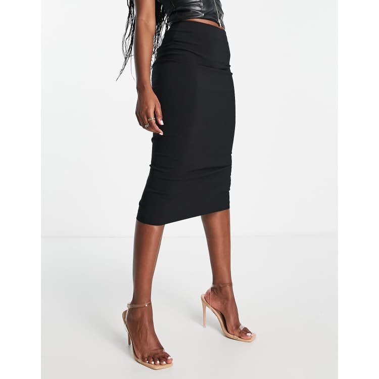 ASOS DESIGN Midi kokerrok met hoge taille in zwart ASOS