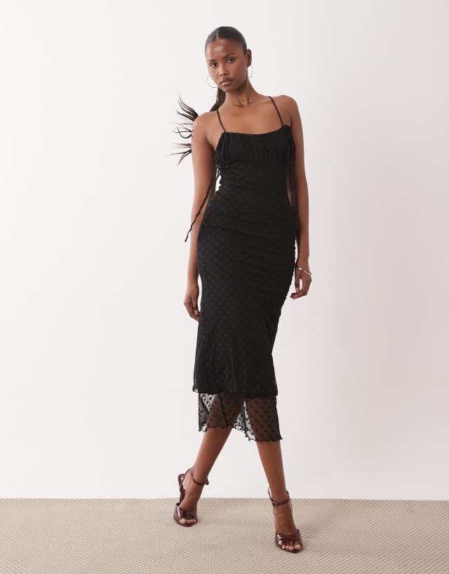 asos design asymmetric neck contoured mesh midi dress in black - Length Textured Slip - Women - Polyester - S Color:Rose Pink Girls Collar Swing Dress Crafted from lightweight polyester white lace wedding dress