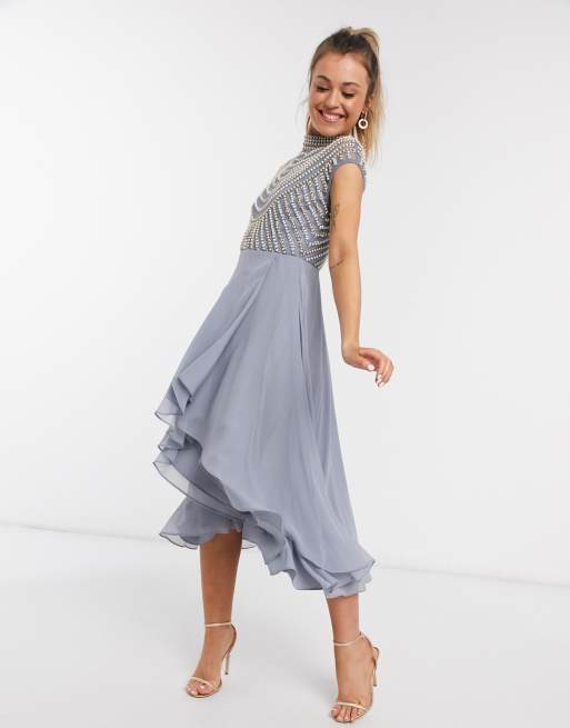 Asos design midi dress with long cheap sleeve embellished bodice