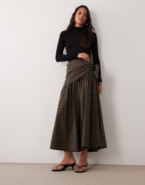 ASOS DESIGN midi-nederdel med tørklædedetalje i seersucker-ternet - view 1