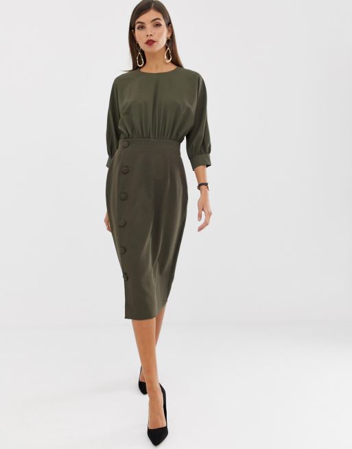 ASOS DESIGN midi pencil dress with button skirt