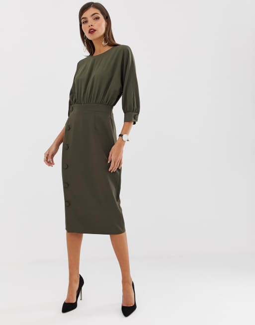 Asos design mini pencil dress with button skirt hotsell