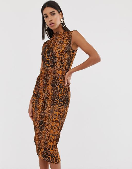 ASOS DESIGN midi pencil dress with tuck detail in snake print | ASOS