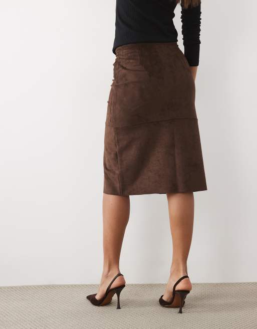 ASOS DESIGN midi-pennkjol i mockaimitation i choklad, 2 av 5