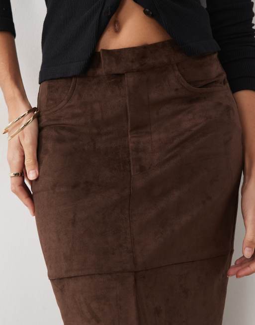 ASOS DESIGN midi-pennkjol i mockaimitation i choklad, 4 av 5