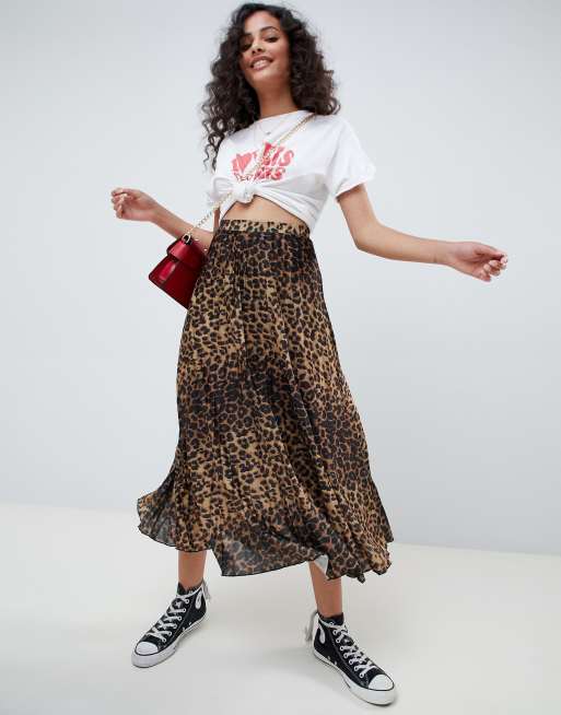 Cheetah pleated midi skirt sale