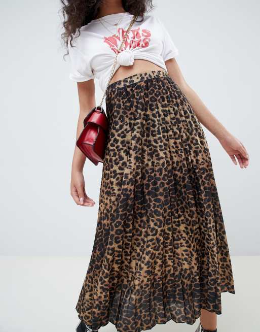 ASOS DESIGN midi pleated skirt in natural leopard print