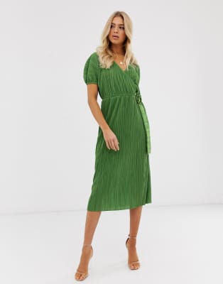 buckle wrap midi dress