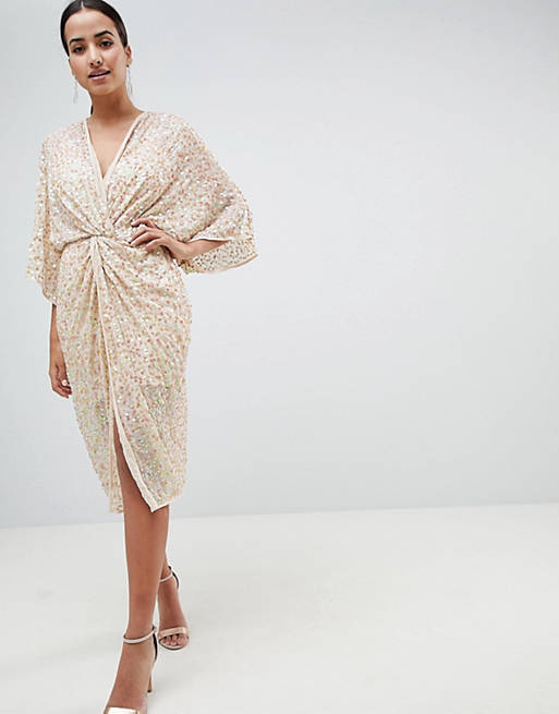 ASOS DESIGN Midi Plunge Embellished Kimono Dress | ASOS