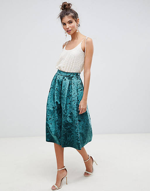 ASOS DESIGN midi prom skirt with box pleats in velvet | ASOS